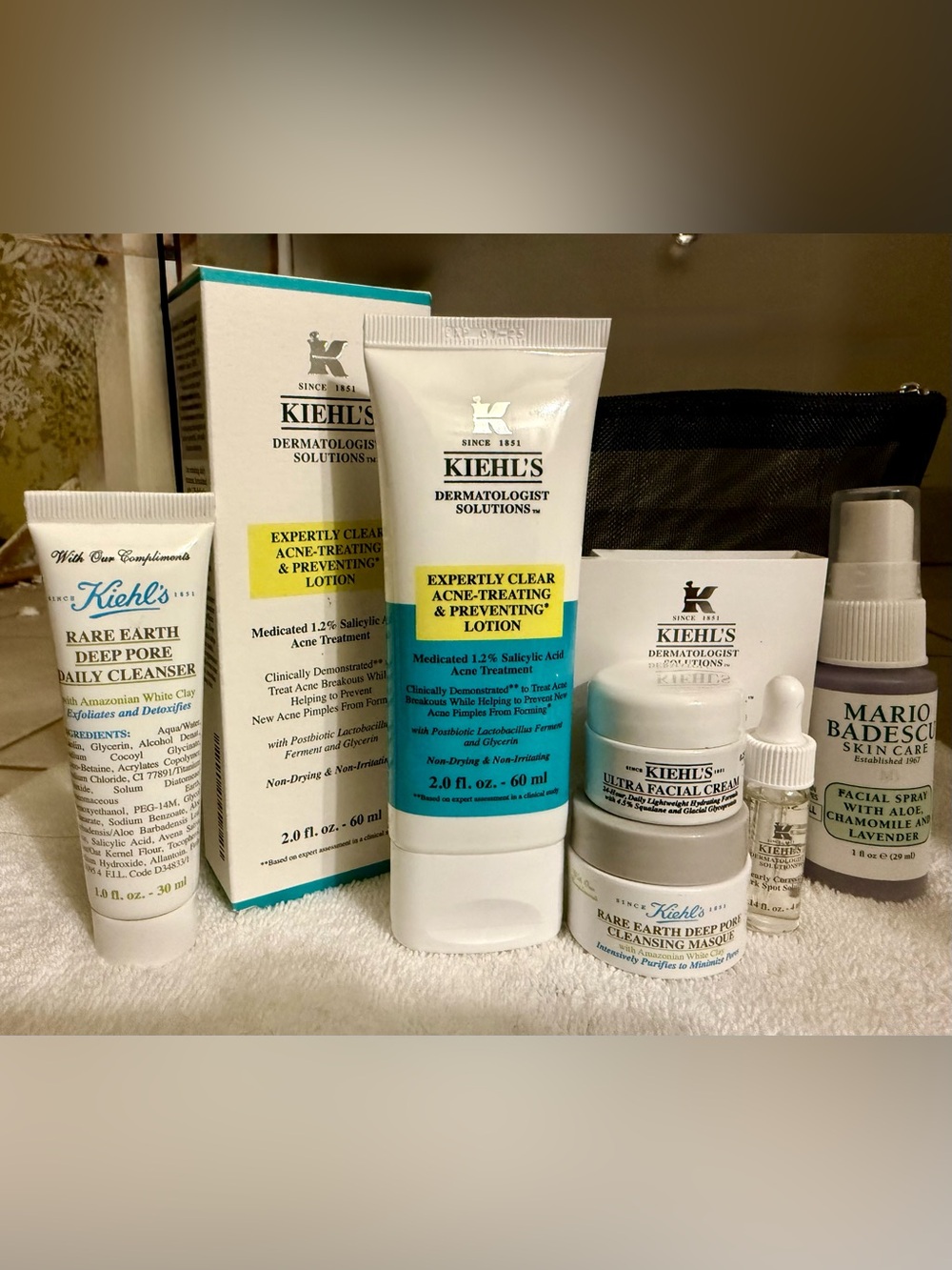 Kiehl's Acne-Treat Lotion, Rare Earth Cl+Mask, Ultra Facial Cr, Mario B Toner ++